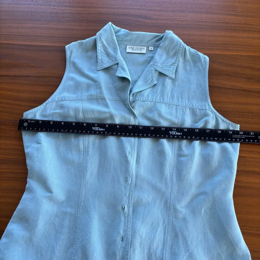 90s Vintage Anne Brooks Petite Linen Blend Sleeveless Button Up Blouse Size 14 - Picture 7 of 12